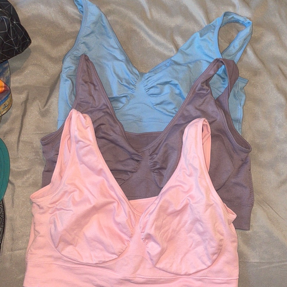 Blue, purple, pink stretchy sports bra-pack of 3